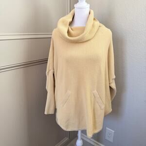 Planet by Lauren G Pima Cotton Waffle Cowl Sweater Light Yellow One Size